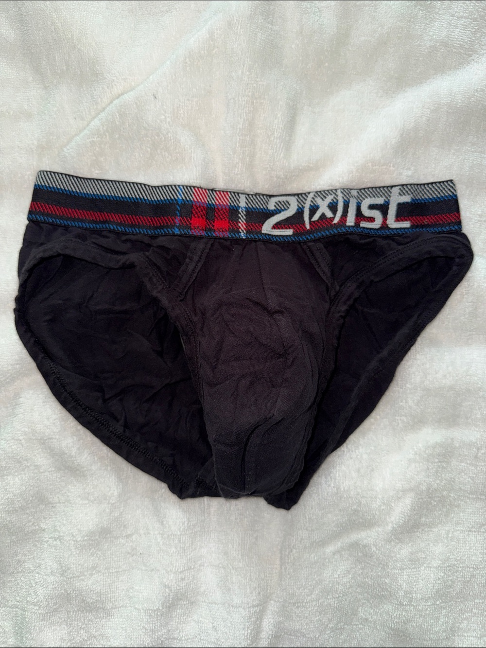 2xist Black Briefs with Striped Plaid Waistband